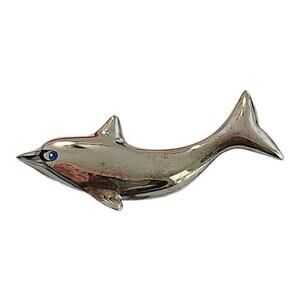 Vintage Silver Dolphin Brooch, 3.5" Long